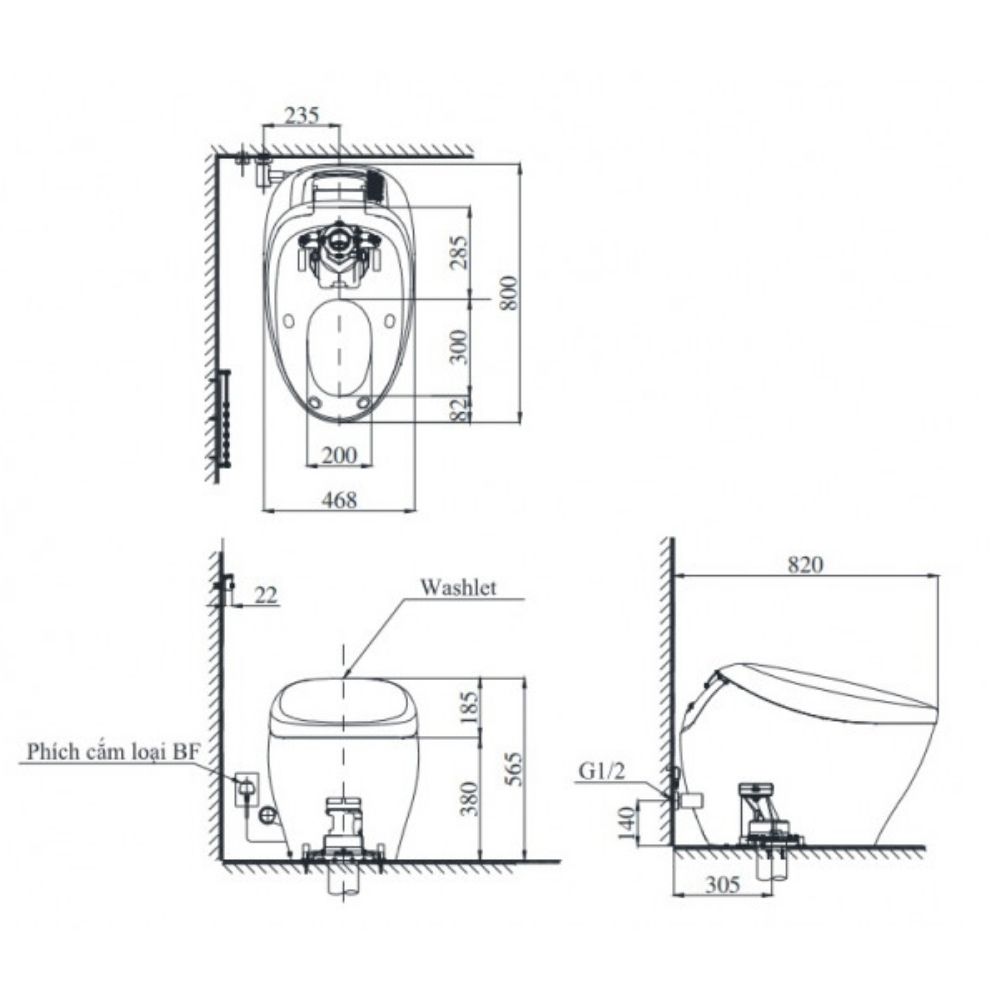 Bản vẽ kỹ thuật bồn cầu điện tử NEOREST NX I bảng điều khiển màu bạc TOTO CS900VT/T53P100VR
