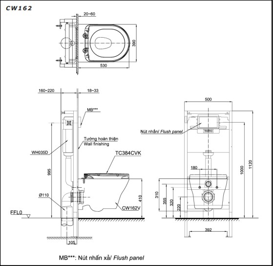 Thân cầu treo trường TOTO CW162