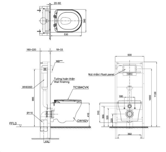 Bồn cầu treo tường nắp êm TOTO CW162 TC384CVK WH172A MB176G