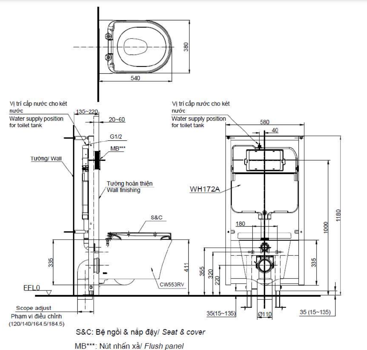 Bồn cầu treo tường nắp êm TOTO CW553 TC384CVK WH172A MB175M