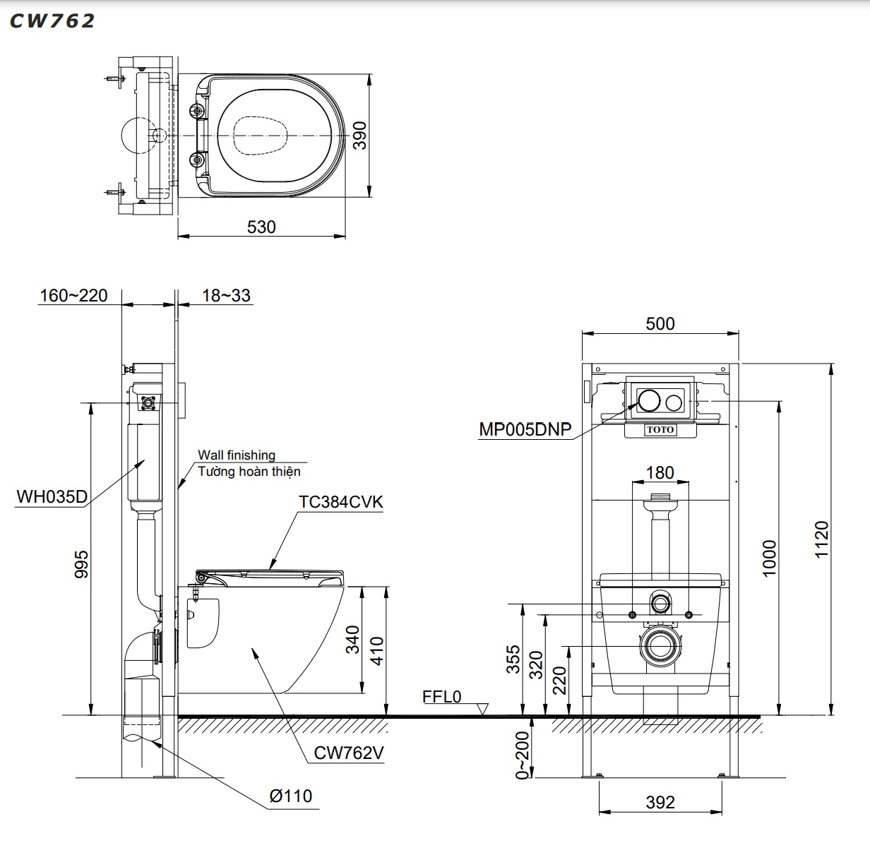 Bồn cầu treo tường nắp êm TOTO CW762 TC384CVK WH172A MB170P#SS