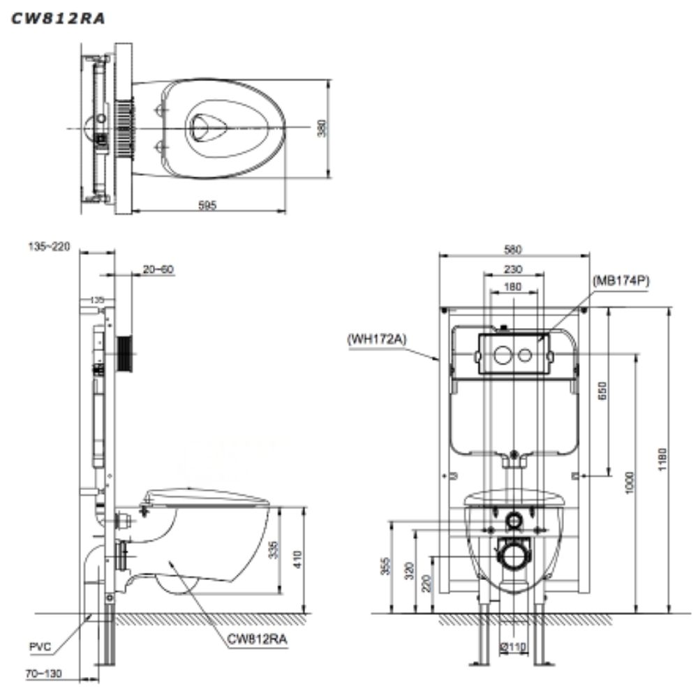 Bồn cầu treo tường nắp rửa điện tử S5 TOTO CW812RA TCF34461GAA WH172A MB175M#SS