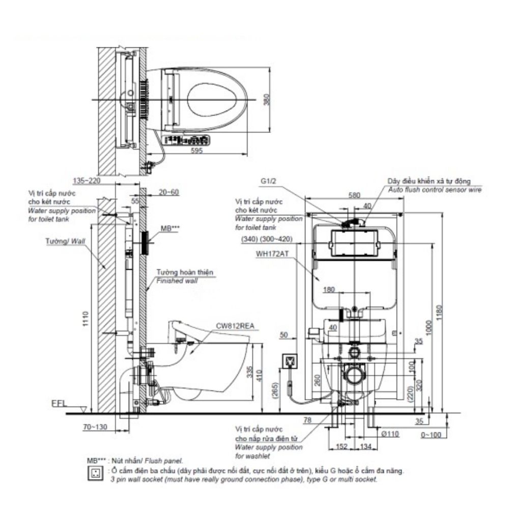 Bồn cầu treo tường nắp rửa điện tử S2 (giấu dây) TOTO CW812REA TCF33461GAA WH172AT TCA465 MB175M#SS