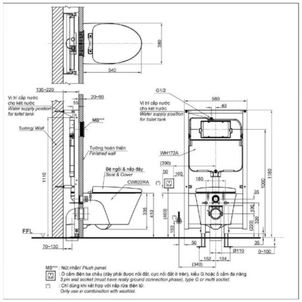 Bồn cầu treo tường nắp rửa điện tử S5 TOTO CW822RA TCF34461GAA WH172A MB170P#SS
