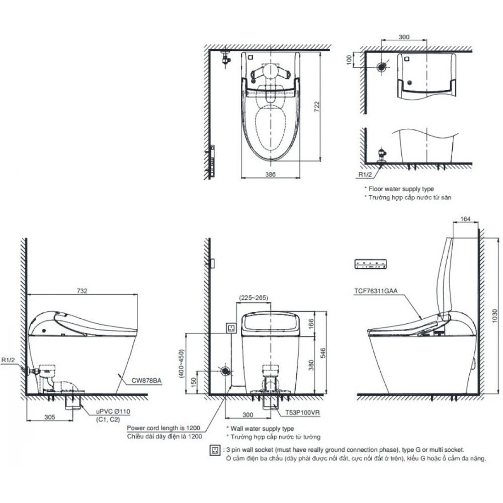 Bồn cầu thông minh Washlet G5A TOTO CW878BA TCF76311GAA T53P100VR