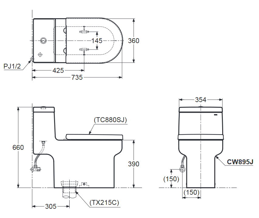 Bồn cầu 1 khối TOTO CW895JW F nắp đóng êm TC880SJ