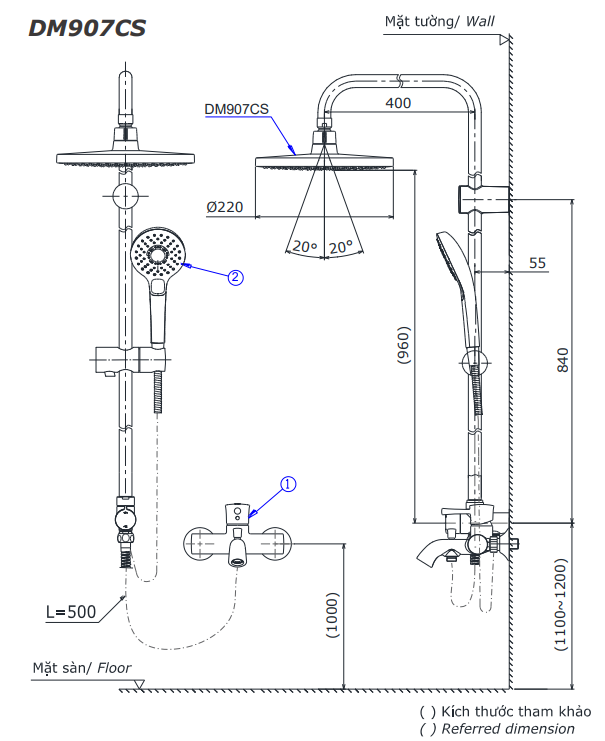 Sen tắm cây đứng TOTO DM907CS (dáng tròn)