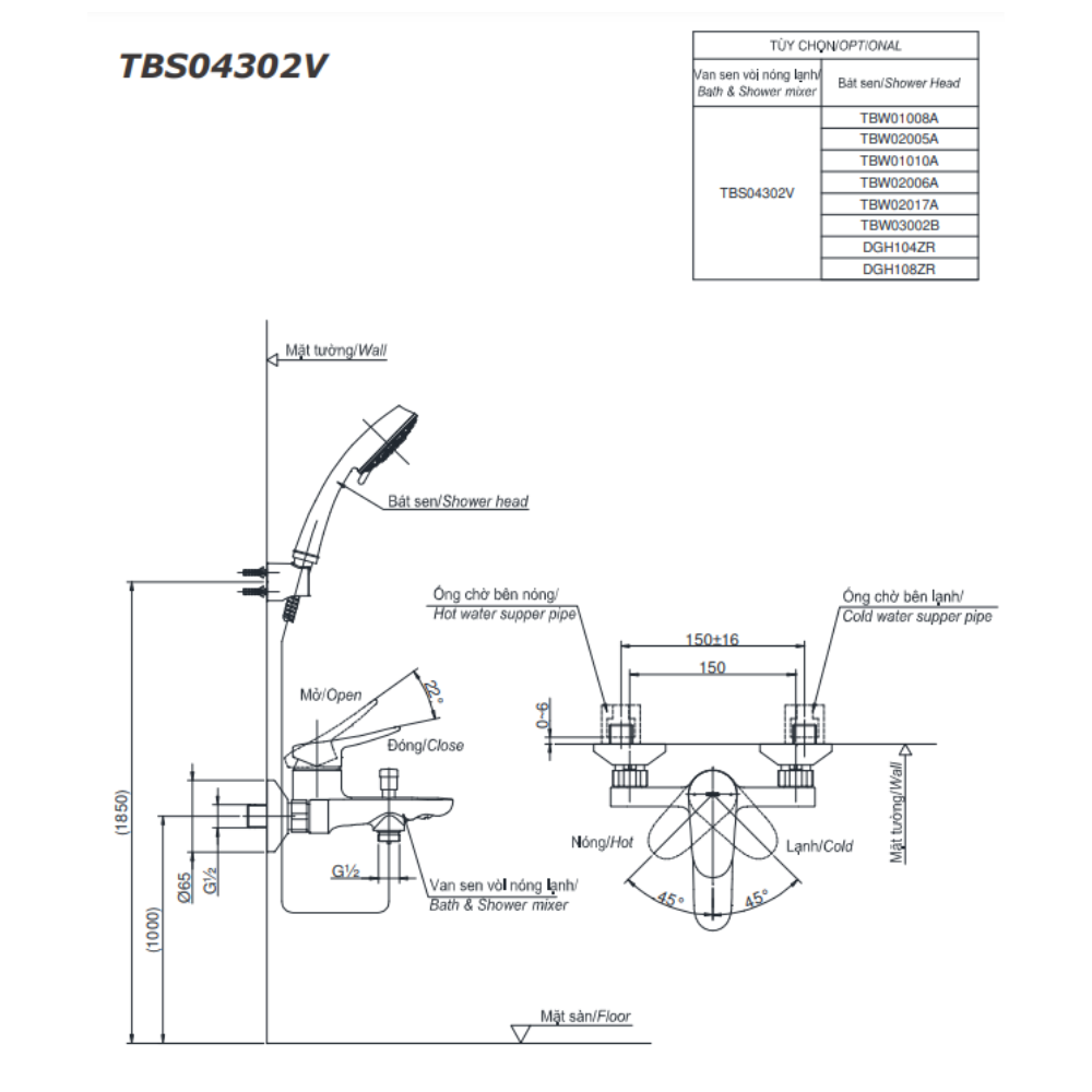 Bộ sen cây tắm nóng lạnh TOTO DM907CS TBS04302V DGH104ZR
