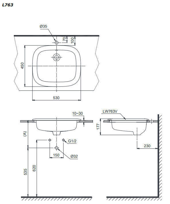 Chậu lavabo dương vành TOTO L763 (LT763)