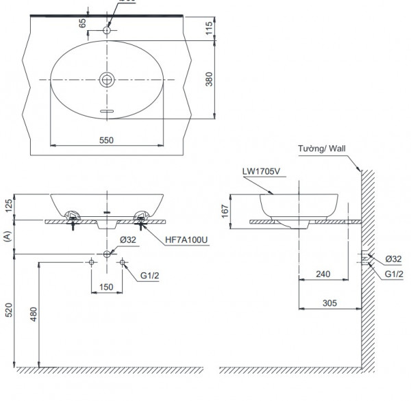 Chậu rửa lavabo đặt bàn TOTO LT1705#MBE (LT1705MBE) màu be mờ