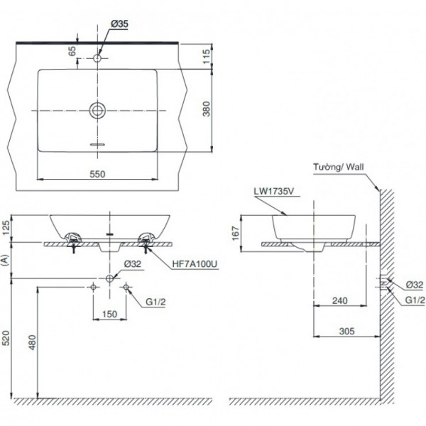 Chậu rửa lavabo đặt bàn TOTO LT1735#XW (LT1735XW) màu trắng bóng