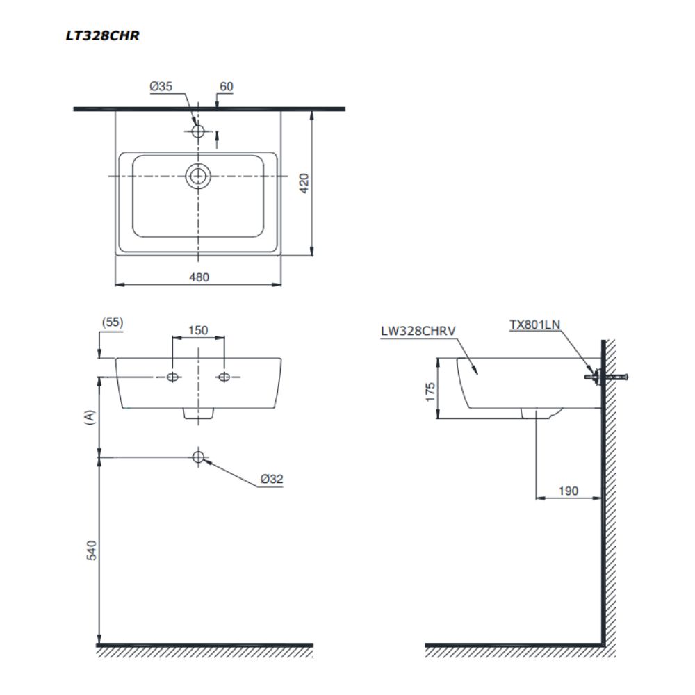 Chậu lavabo treo tường TOTO LT328CHR