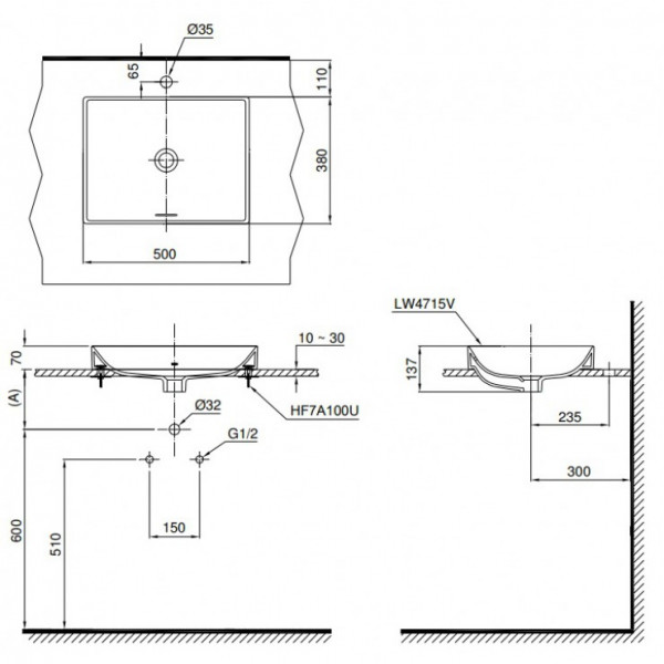 Chậu lavabo đặt bàn TOTO LT4715G17#MW (LT4715G17MW) trắng mờ vành mỏng Linear Ceram