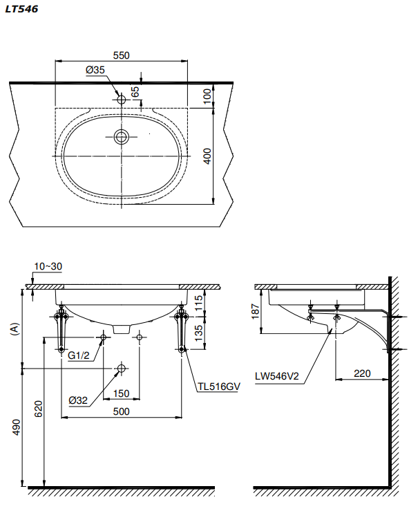 Chậu rửa mặt lavabo âm bàn TOTO LT546#XW