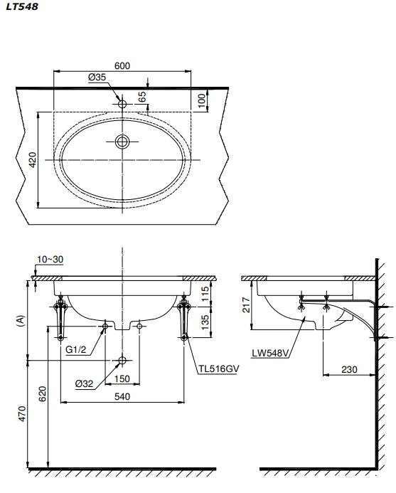 Chậu rửa mặt lavabo âm bàn TOTO LT548#XW
