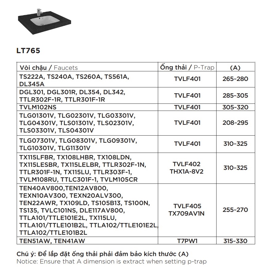 Chậu rửa mặt lavabo âm bàn TOTO LT765#XW