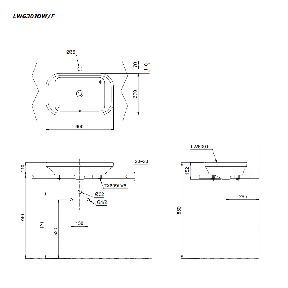 Chậu rửa lavabo đặt bàn TOTO LW630JW/F#W (LW630JWFW) màu trắng