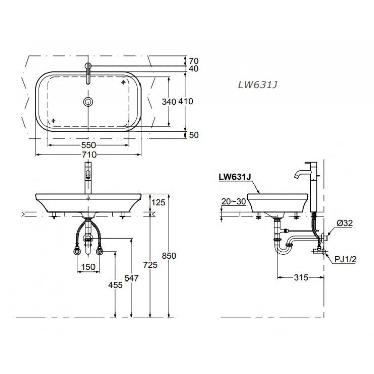Chậu rửa lavabo đặt bàn TOTO LW631JW/F