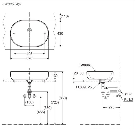 Chậu rửa lavabo đặt bàn TOTO LW896JW/F#ASB (LW896JWFASB) màu xanh tro