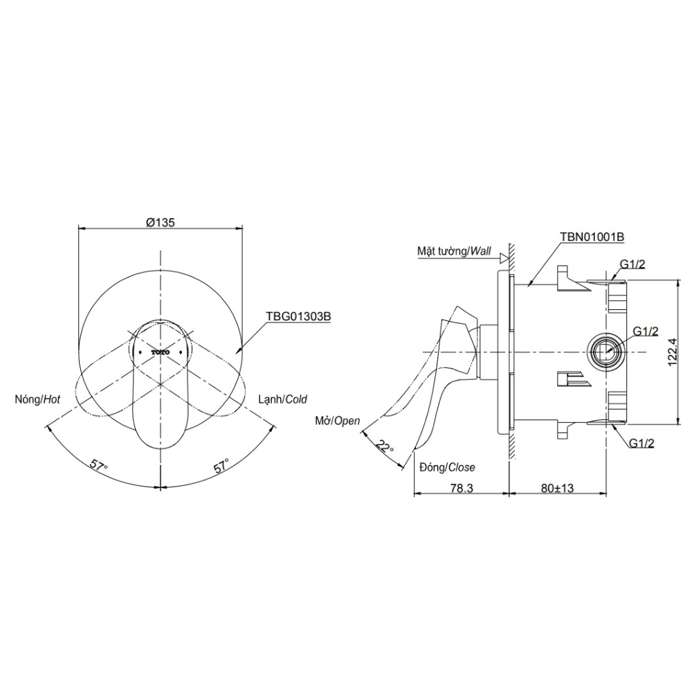 Van gật gù điều chỉnh nóng lạnh TOTO TBG01303BA