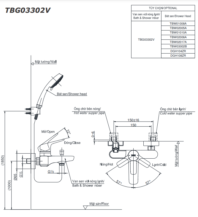 Củ sen tắm nóng lạnh GS Series TOTO TBG03302VA