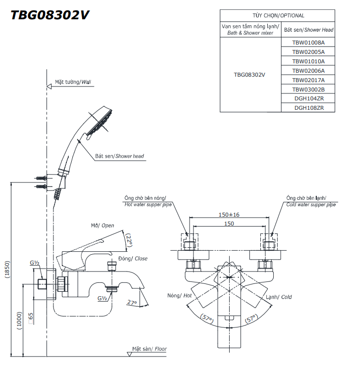 Củ sen tắm nóng lạnh GC Series TOTO TBG08302VA (TBG08302V)