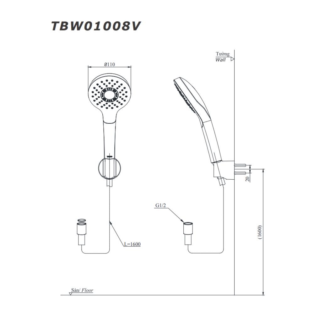 Bộ sen tắm nóng lạnh TOTO TBG08302VA TBW01008V
