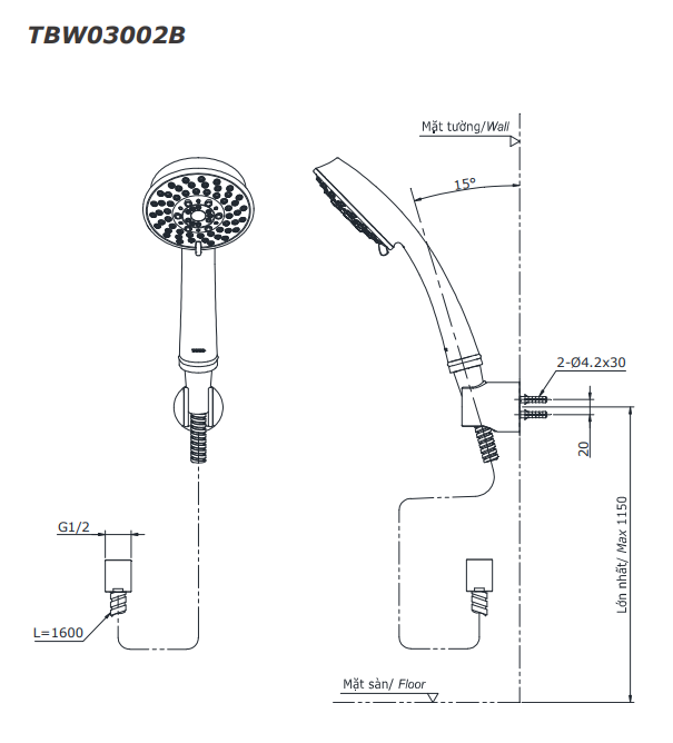 Bộ sen tắm nóng lạnh TOTO TBG08302VA TBW03002B (5 chế độ)