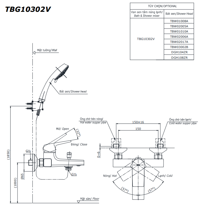 Củ sen tắm nóng lạnh GB Series TOTO TBG10302VA (TBG10302V)