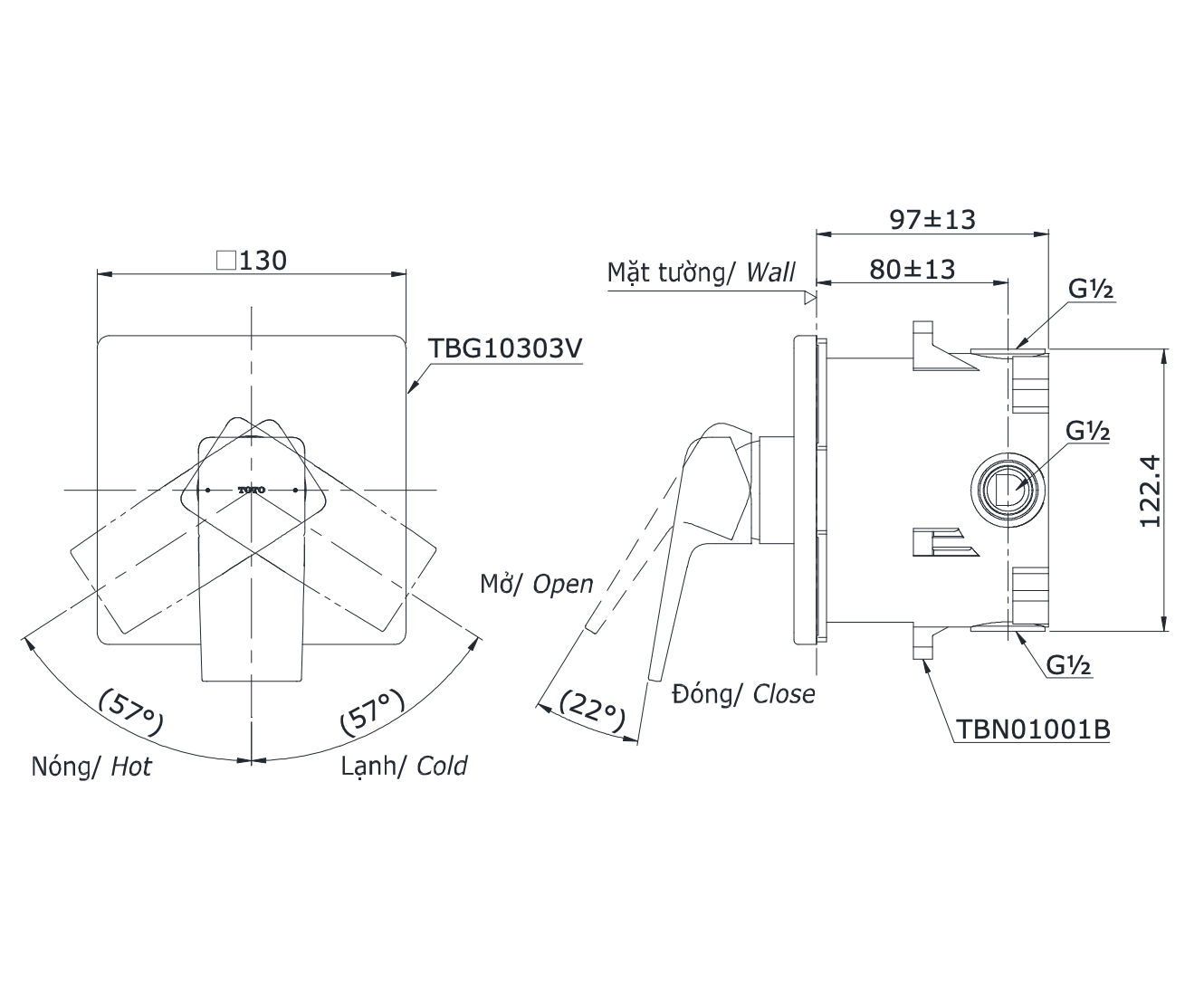 Van gật gù điều chỉnh nóng lạnh TOTO TBG10303VA