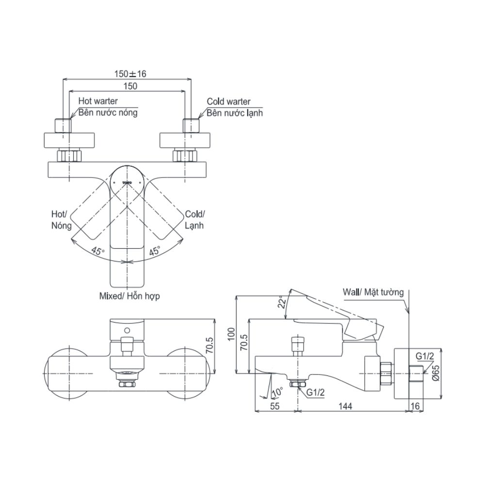 Bộ sen tắm nóng lạnh TOTO TBG13302A TBW07012A (2 chế độ)