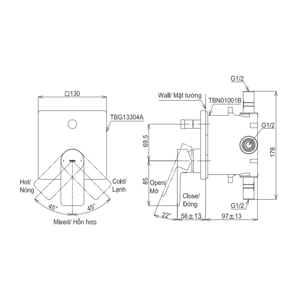 Van gật gù điều chỉnh nóng lạnh kèm nút chuyển hướng TOTO TBG13304A