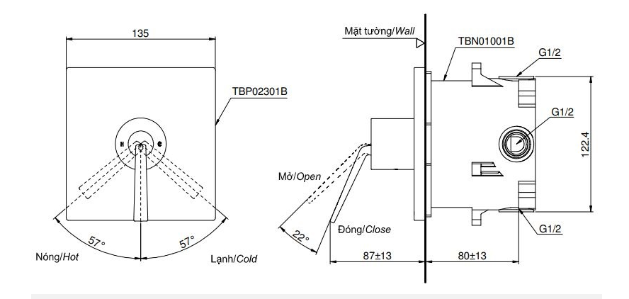 Van gật gù điều chỉnh nóng lạnh TOTO TBP02301BA