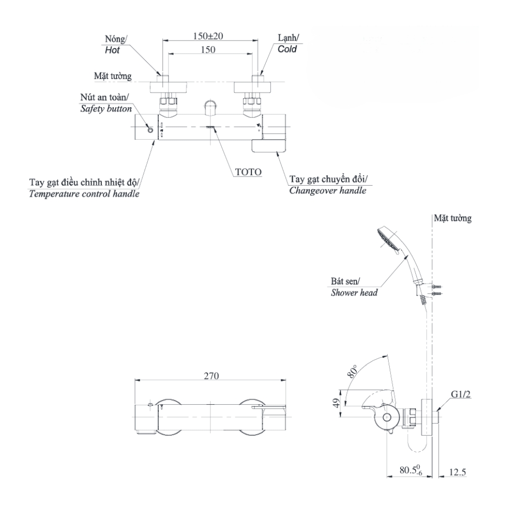 Củ sen tắm nhiệt độ GG Series TOTO TBV03431V