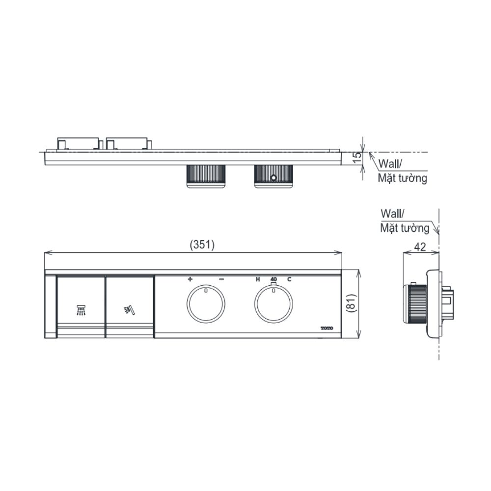 Bảng điều khiển nhiệt độ chuyển hướng 2 đường nước TOTO TBV11120A