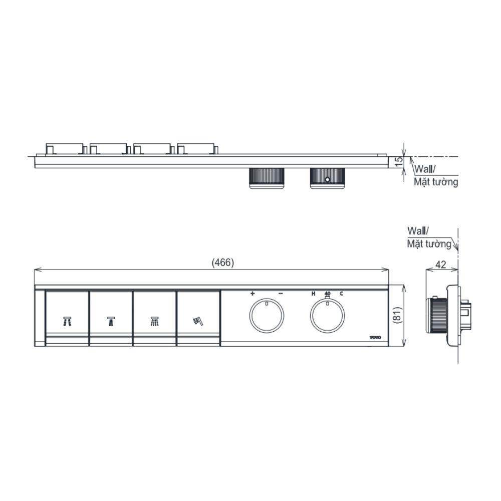 Bảng điều khiển nhiệt độ kèm nút chuyển hướng 4 đường nước TOTO TBV11140A