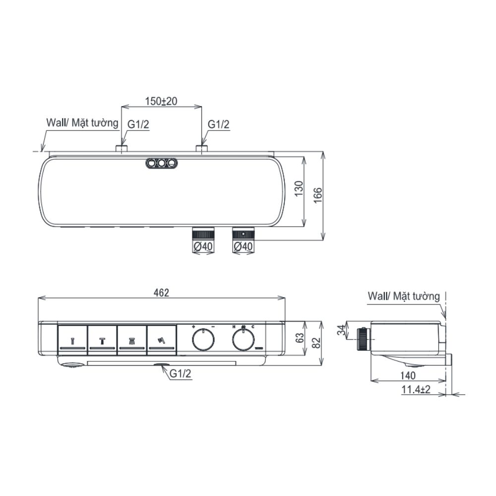 Bộ sen tắm nhiệt độ TOTO TBV124B0A TBW01035V (3 chế độ)