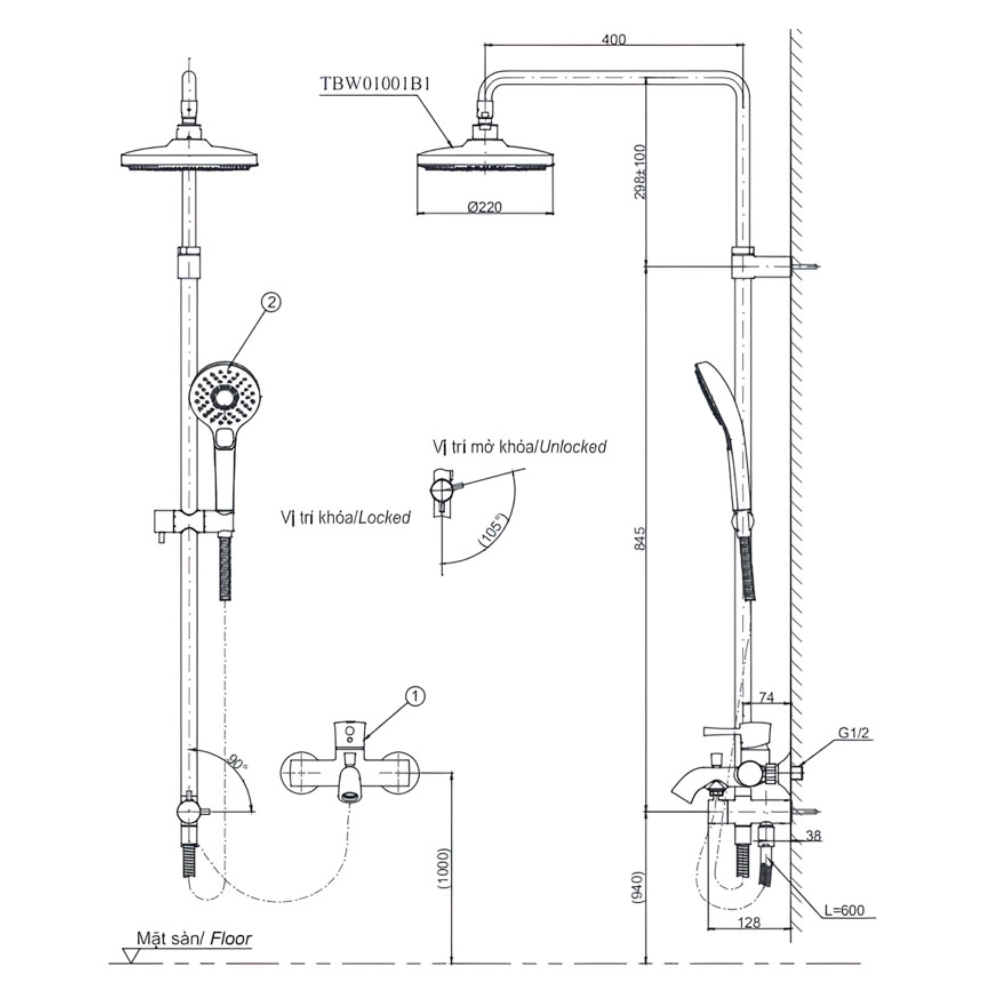 Bộ sen cây nóng lạnh TOTO TBW01001BA TBG03302VA DGH108ZR