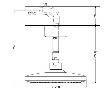 Bát sen tắm gắn trần tròn 220mm TOTO TBW01003B1A (TBW01003B1)