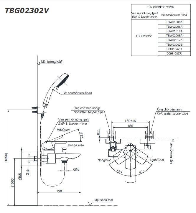 Bộ sen cây nóng lạnh TOTO TBW02001BA TBG02302VA TBW02006V