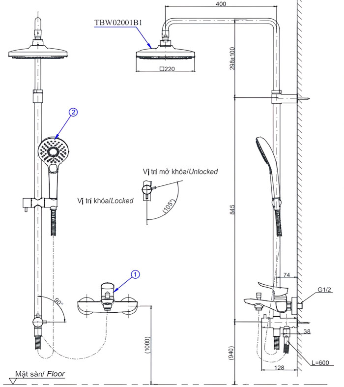 Bộ sen cây nóng lạnh TOTO TBW02001BA TBG04302VA TBW02005A