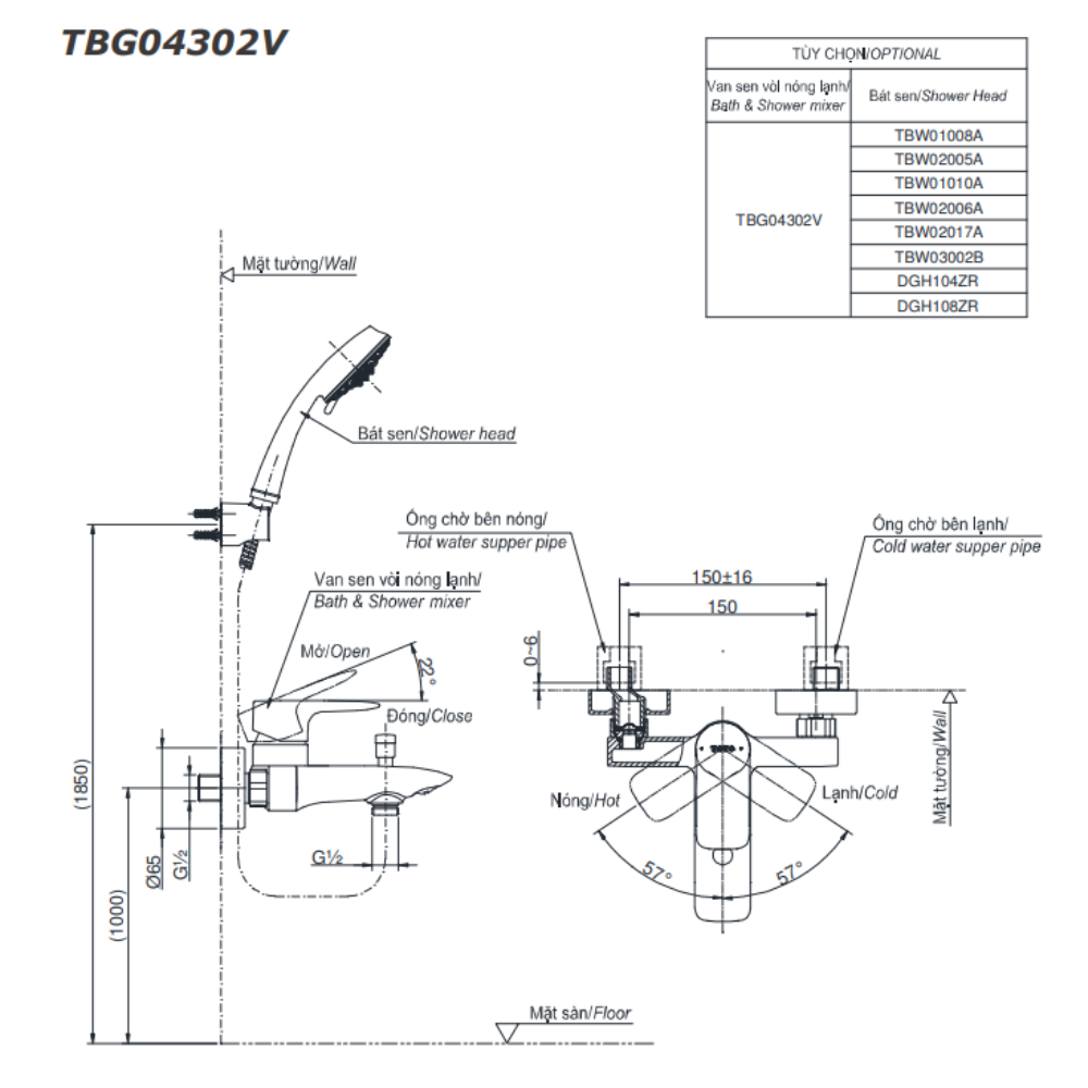Bộ sen cây nóng lạnh TOTO TBW07005A TBG04302VA TBW01010V