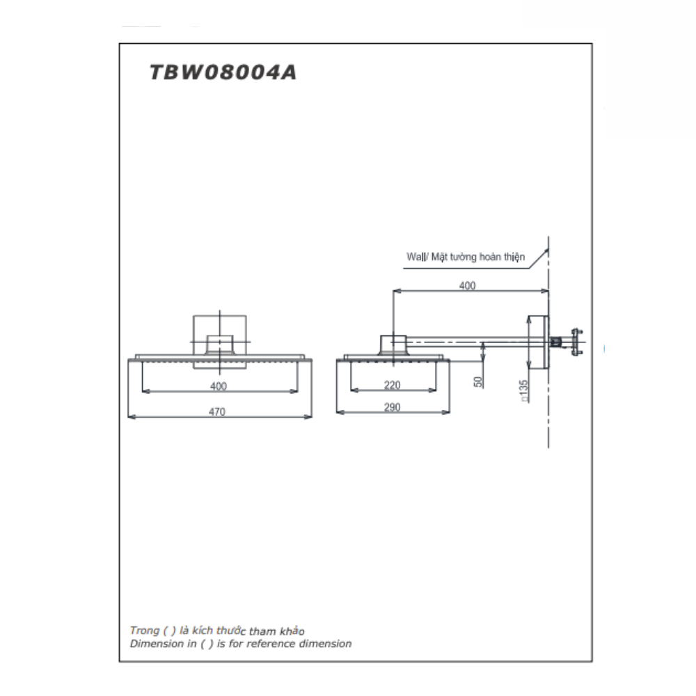 Bát sen tắm gắn tường TOTO TBW08004A kèm van âm TBN01002B (2 chế độ, Z Series)