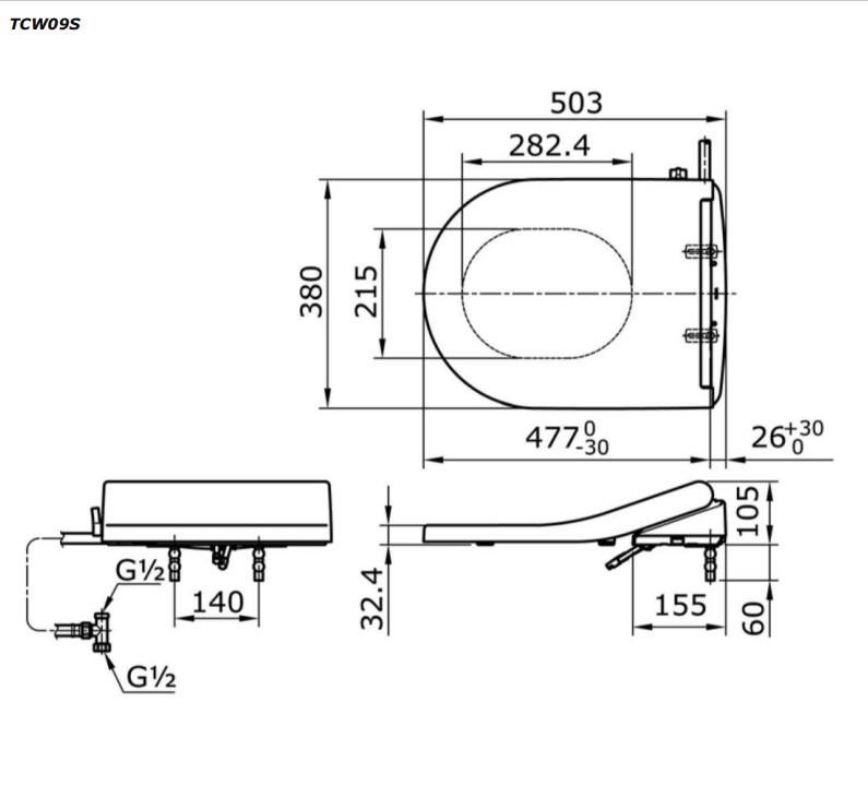 Bản vẽ kỹ thuật nắp rửa Eco-washer TCW09S