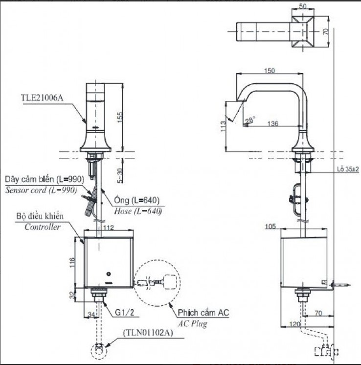 Vòi lavabo cảm ứng TOTO TLE21006A