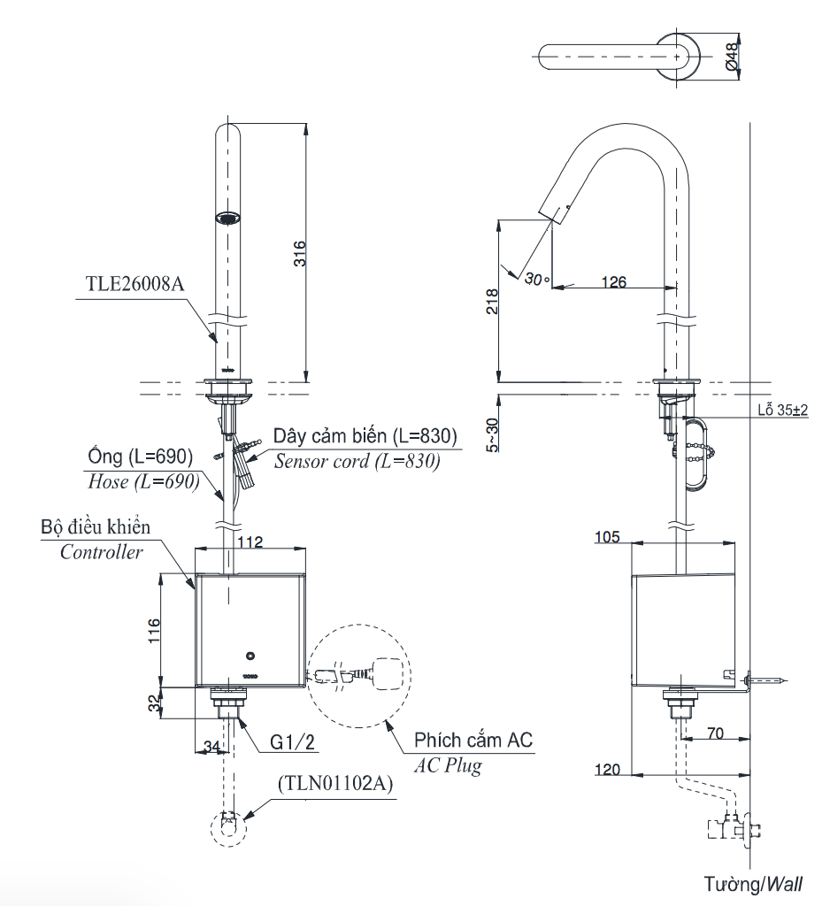 Vòi lavabo cảm ứng TOTO TLE26008V