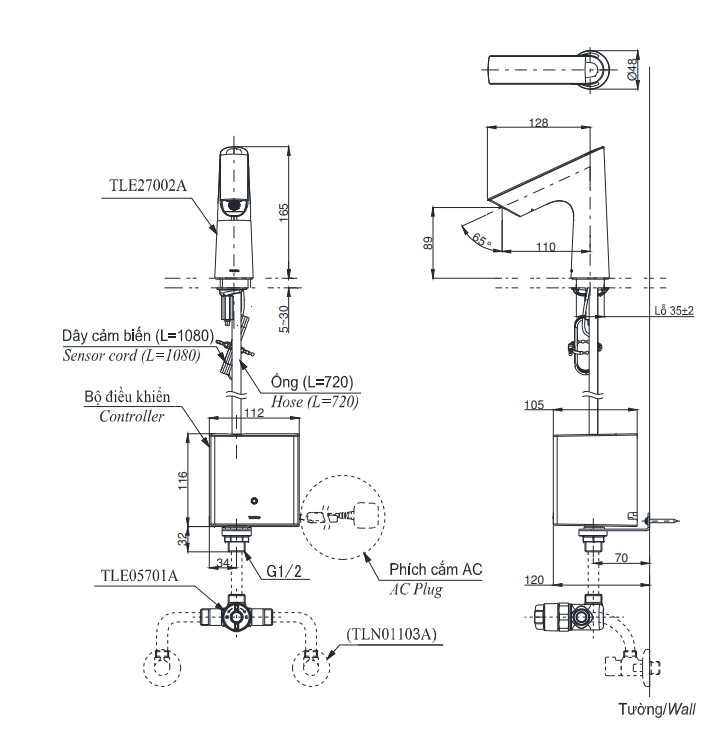 Vòi lavabo cảm ứng TOTO TLE27002A TLE01502A1 TLN01103A TLE05701A (nhiệt độ - dùng điện)