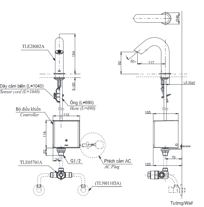 Vòi lavabo cảm ứng TOTO TLE28002A TLE03502A1 TLN01103A TLE05701A (nhiệt độ - tái tạo năng lượng)
