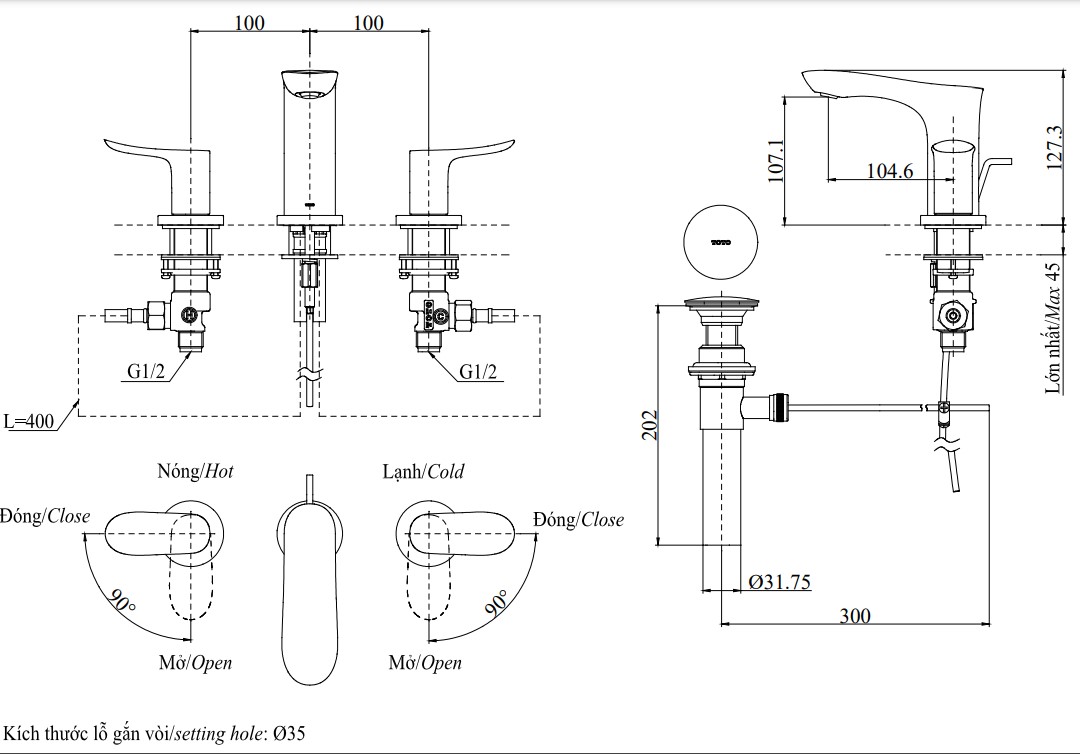 Vòi lavabo nóng lạnh GO TOTO TLG01201BB (TLG01201B)