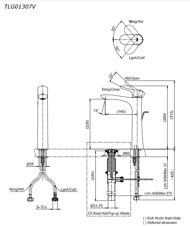 Vòi lavabo nóng lạnh GO TOTO TLG01307V